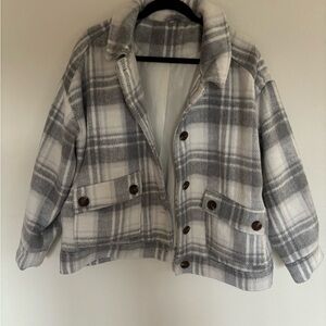 Gray and White Plaid Button Jacket